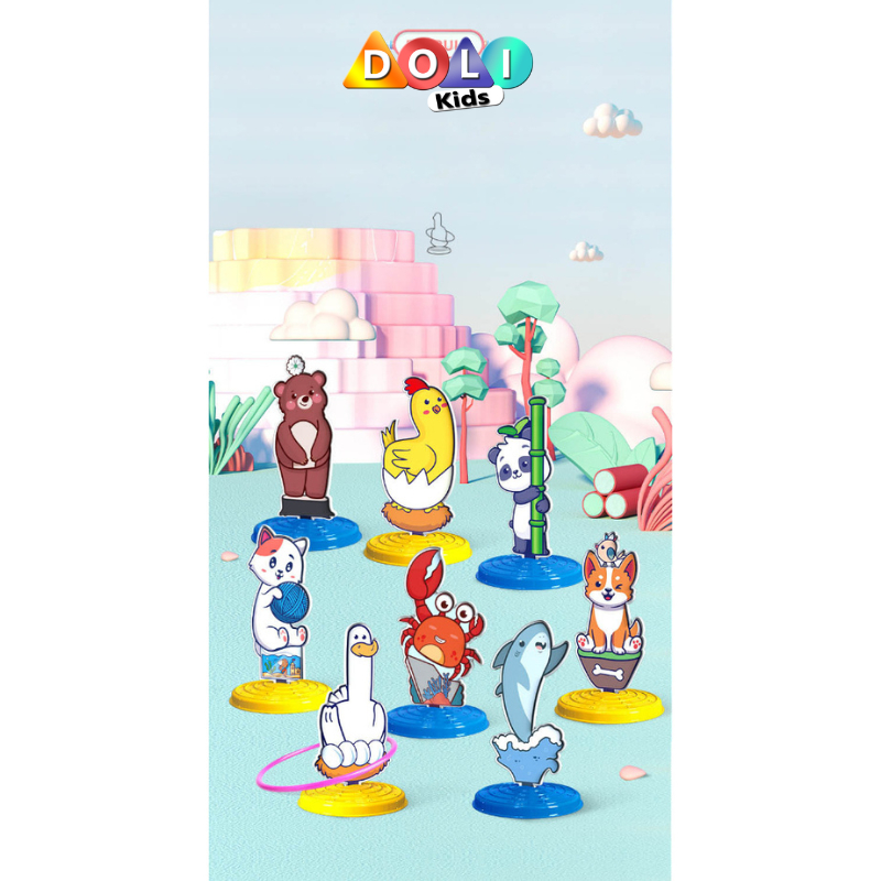 Đồ chơi ném vòng chóp hình con vật ngộ nghĩnh, game ném vòng cổ chai cho bé vận động tay mắt linh hoạt Doli Kids