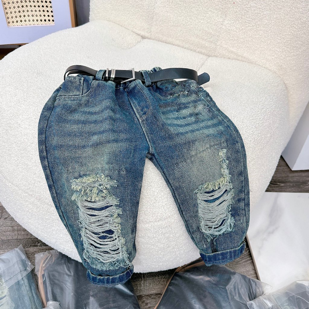 QUẦN JEAN RÁCH dài cho bé trai size 8-28kg Trơn, quần áo trẻ em