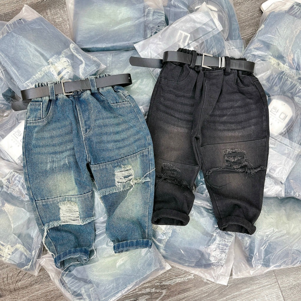 QUẦN JEAN RÁCH dài cho bé trai size 8-28kg Trơn, quần áo trẻ em
