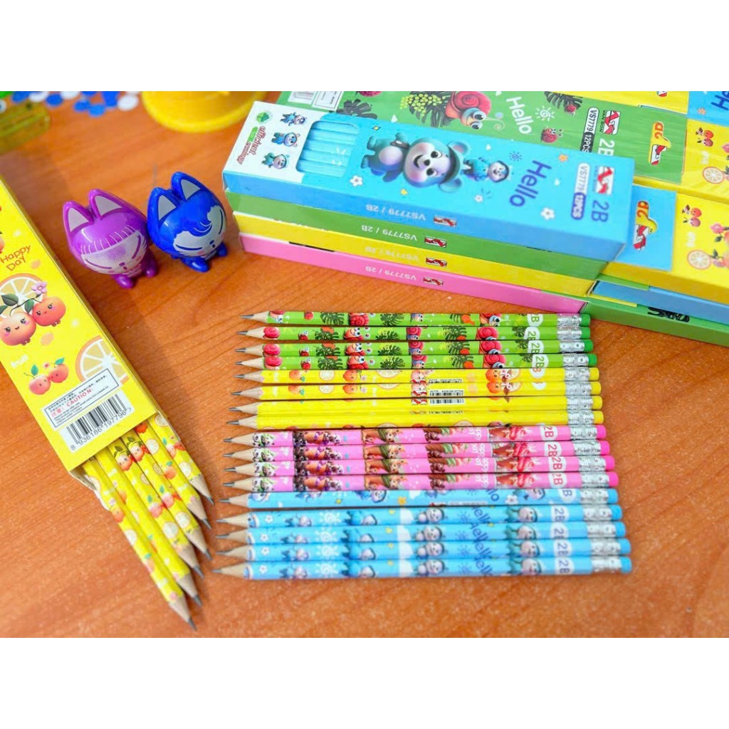 Hộp 12 Cây Viết Chì VS7779 In Hoạt Tiết Dễ Thương