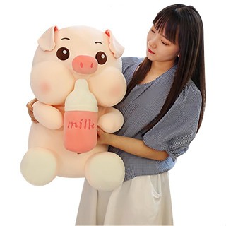 Gấu bông heo ôm bình sữa lợn bú bình mẫu thú nhồi bông siêu cute hàng cao cấp mềm mịn