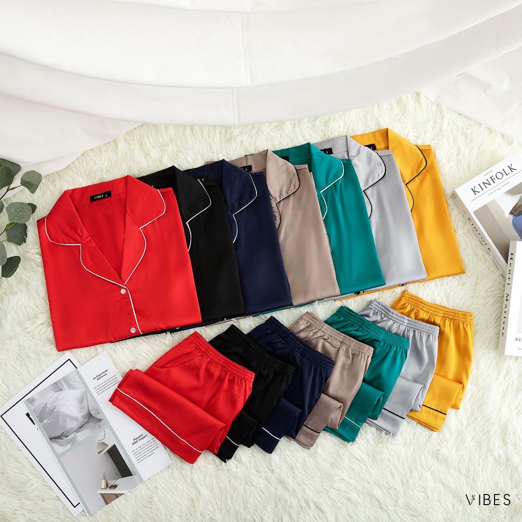 VIBES Đồ bộ Pijama ngắn Lụa trơn cao cấp Wood Silk Py Set