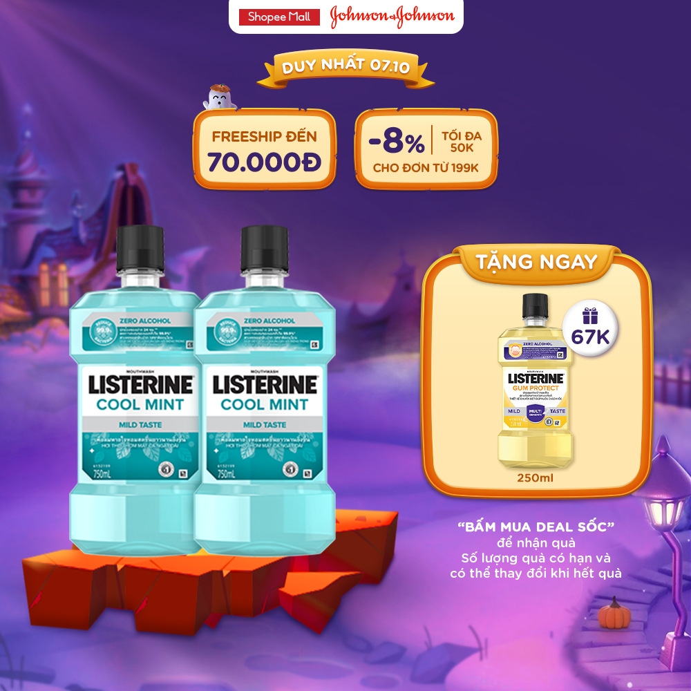 Bộ 2 Chai Nước Súc Miệng Listerine Giúp Hơi Thở Thơm Mát Cool Mint Zero Alcohol 750mlx2 540021939