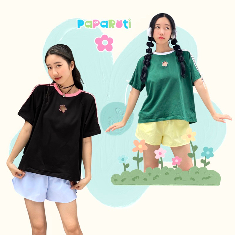 A03 - Áo thun phối nơ khoét hoa trước ngực - Paparoti.sg