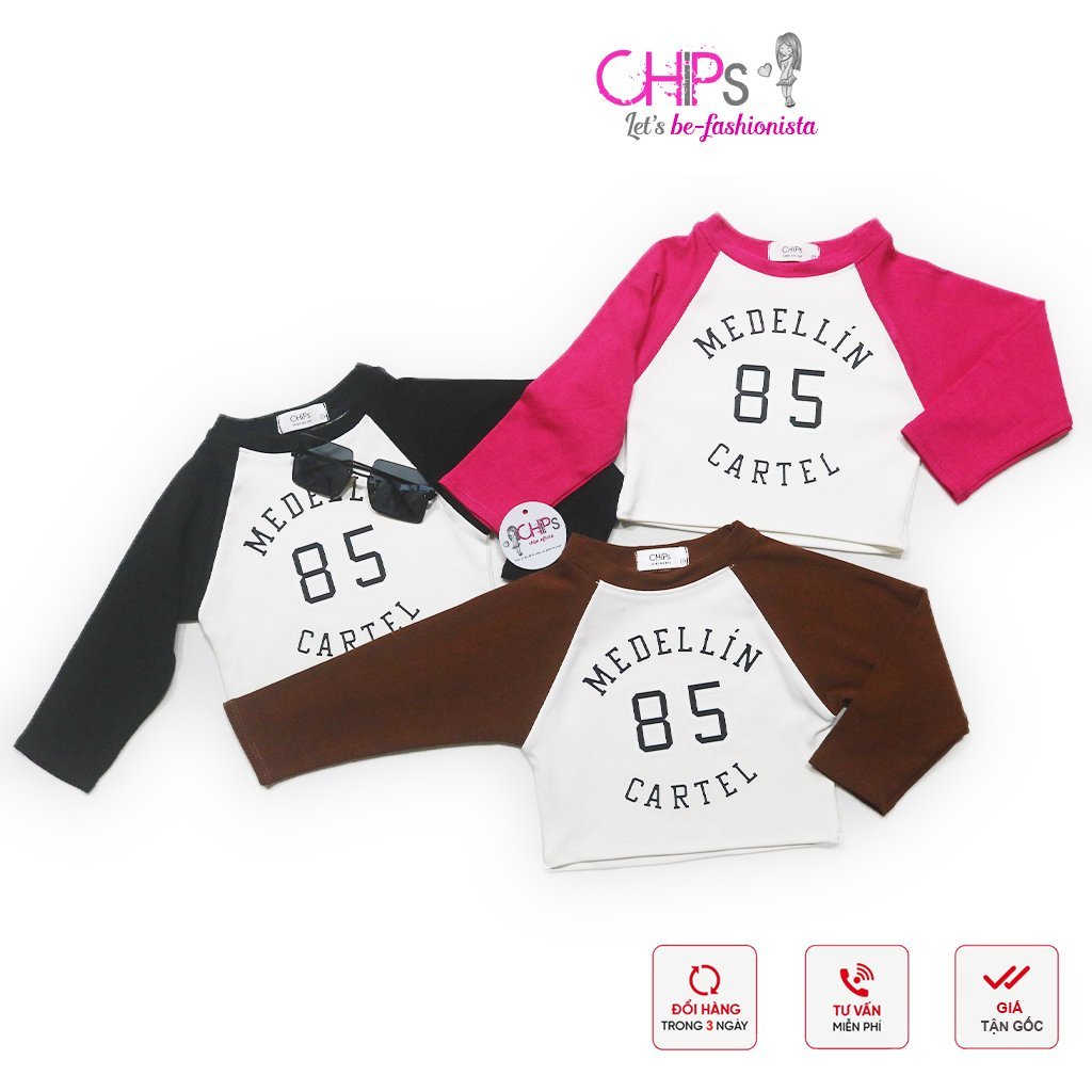 Áo Croptop Dài Tay Dáng Ôm In Họa Tiết Chữ Có Ba Màu Cho Bé Gái