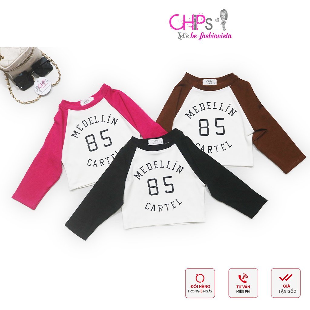 Áo Croptop Dài Tay Dáng Ôm In Họa Tiết Chữ Có Ba Màu Cho Bé Gái