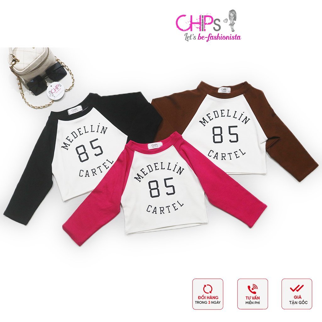 Áo Croptop Dài Tay Dáng Ôm In Họa Tiết Chữ Có Ba Màu Cho Bé Gái