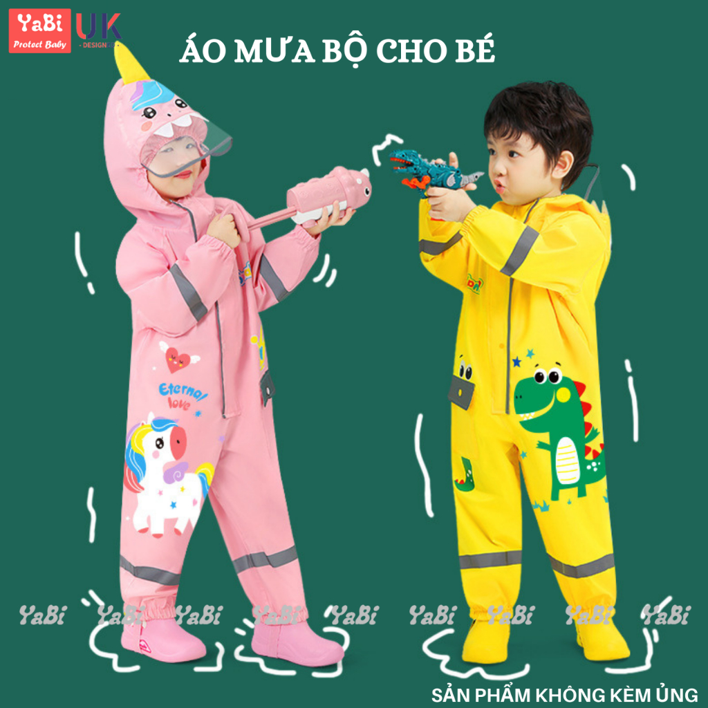Áo mưa bộ cho bé Smally, Áo mưa bộ trẻ em có khóa kéo chống thấm nước cao cấp cho bé trai bé gái từ 1 2 3 tuổi Yabi