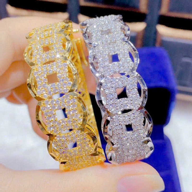 Vòng tay hoạ tiết kim tiền đính đá cz nhân tạo siêu sáng Kami