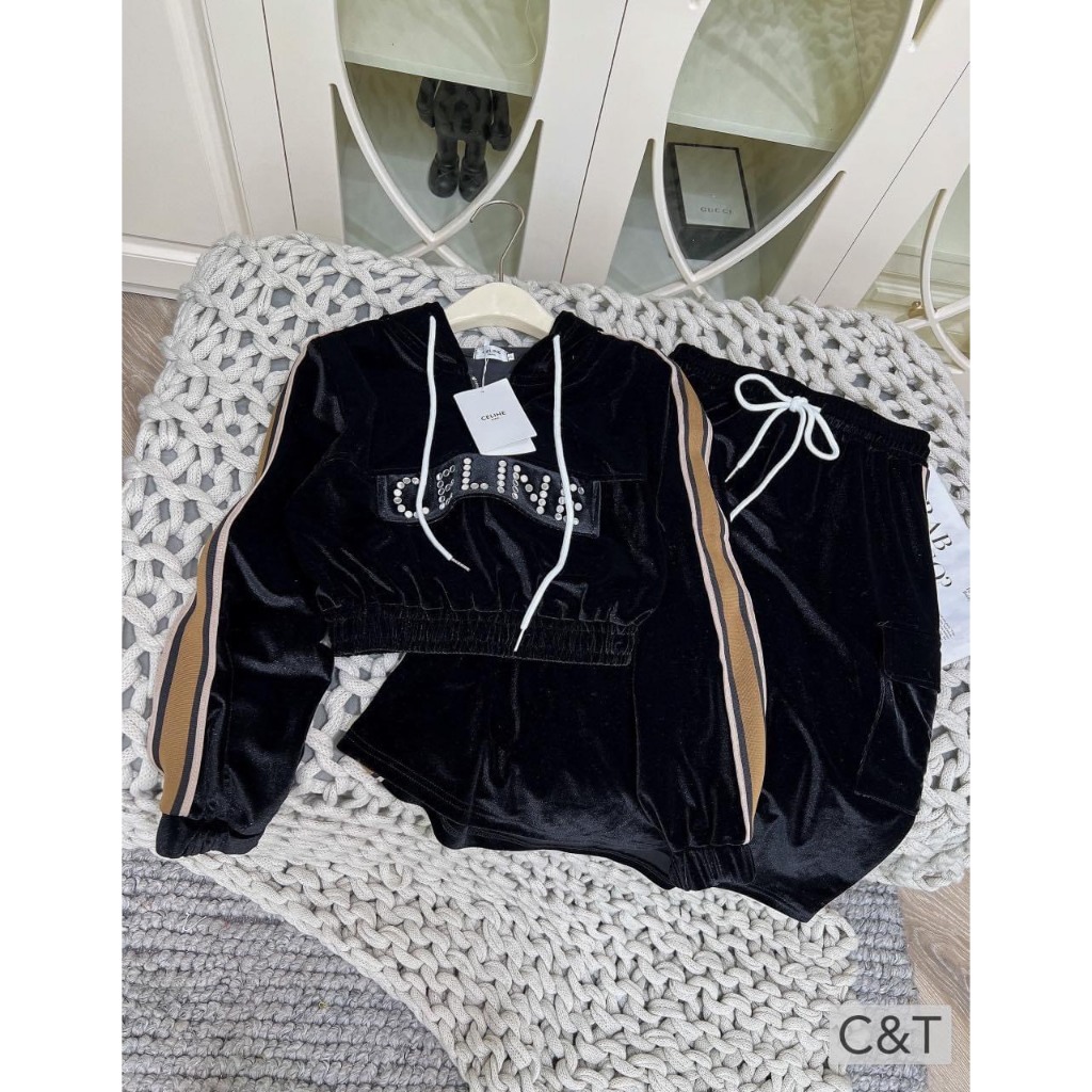 Set Bộ Đồ Nữ NHung CELI Túi Hộp Áo Hoodie Có Mũ Phối Khóa Cổ Mix Chân Váy Túi Dáng Dài Freesize