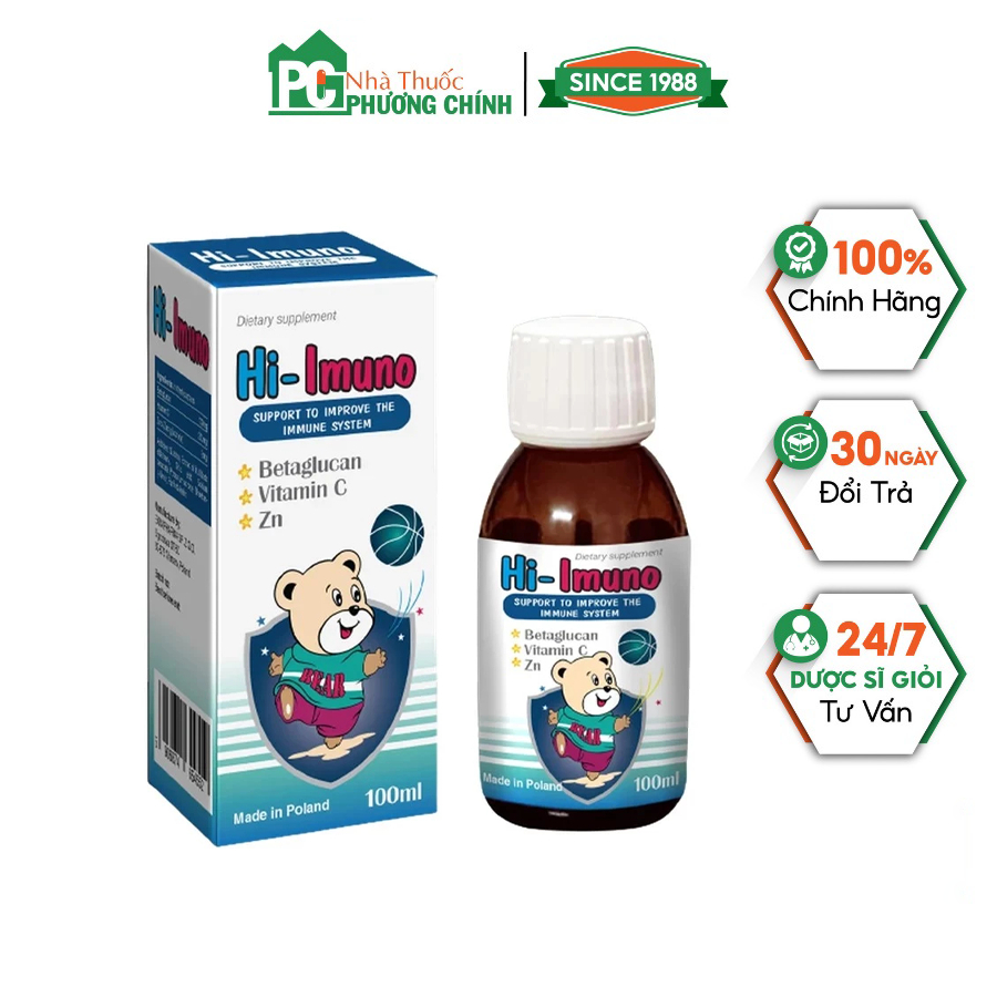 Hi Imuno - Siro Tăng Đề Kháng, Giảm Ốm Vặt, Biếng Ăn Ở Trẻ (Hộp 100ml)