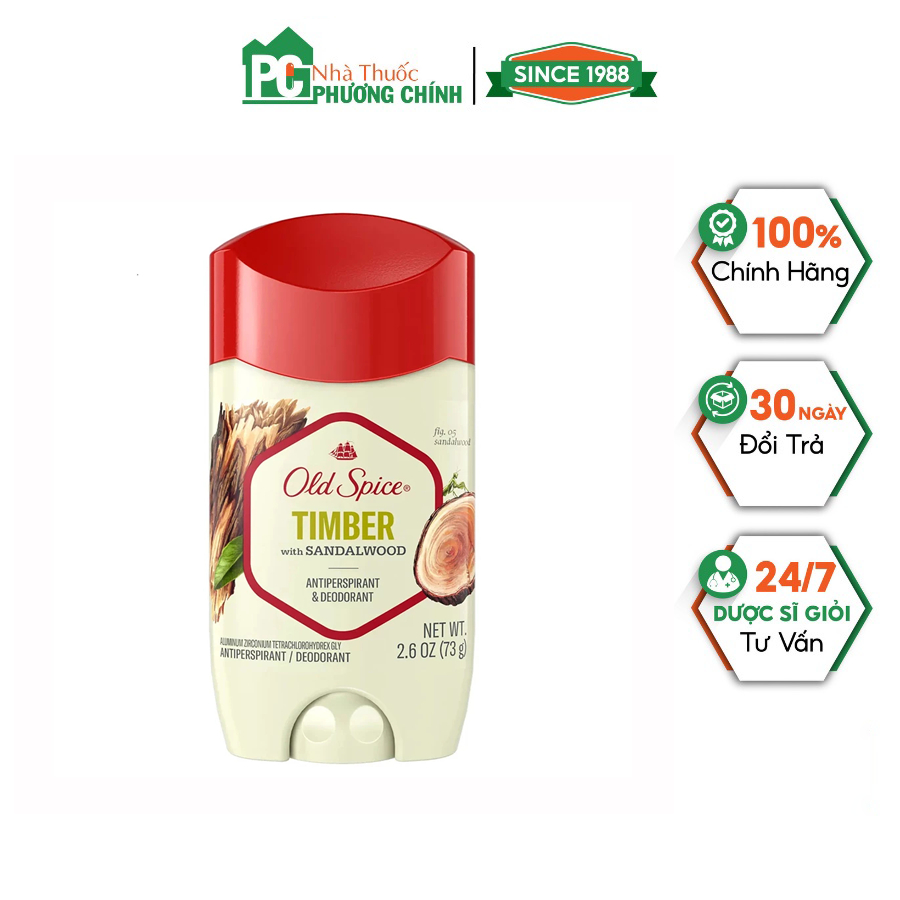 Lăn Khử Mùi Old Spice Timber With Sandalwood 73g Sảng Khoái & Tự Tin (Sáp Trắng)