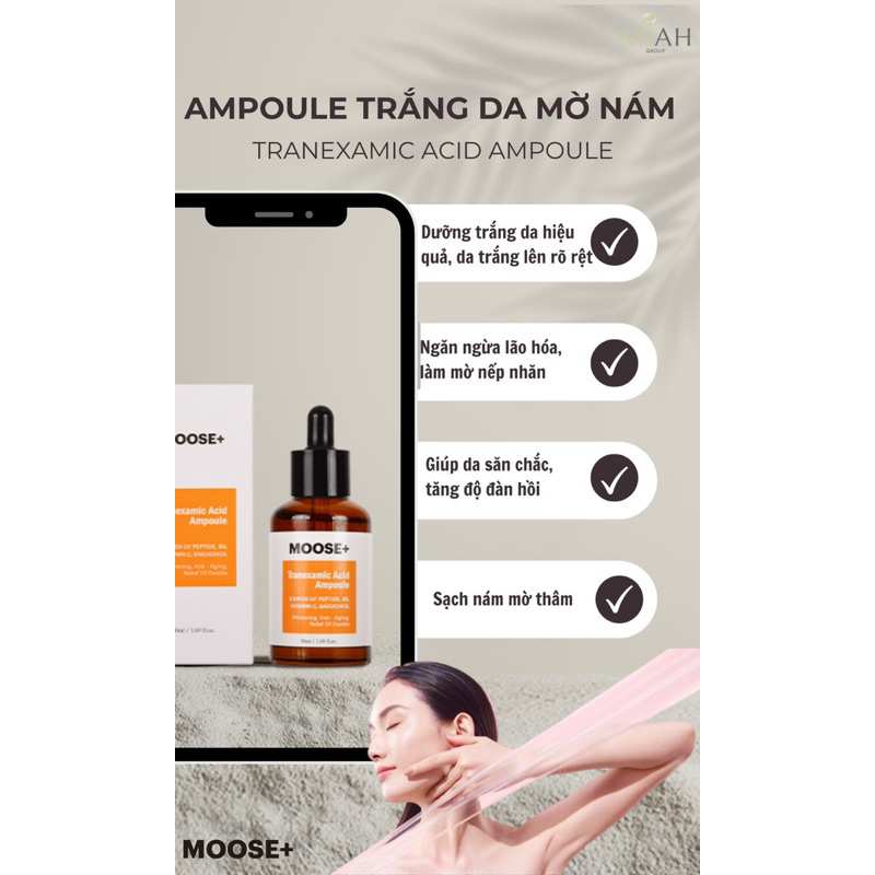 Serum nám moose tranexamic acid ampoule Moose+ hạn dùng 2026  trắng da mờ nám cấp ẩm