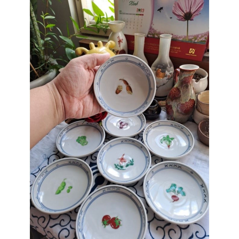 Dĩa nhỏ chén chấm rau củ cải, hoa quả Gốm sứ Nhật 10cm