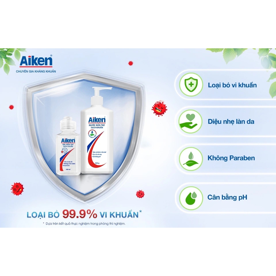 Nước Rửa Tay Sạch Khuẩn Aiken 500g Tặng Xà Bông Romano
