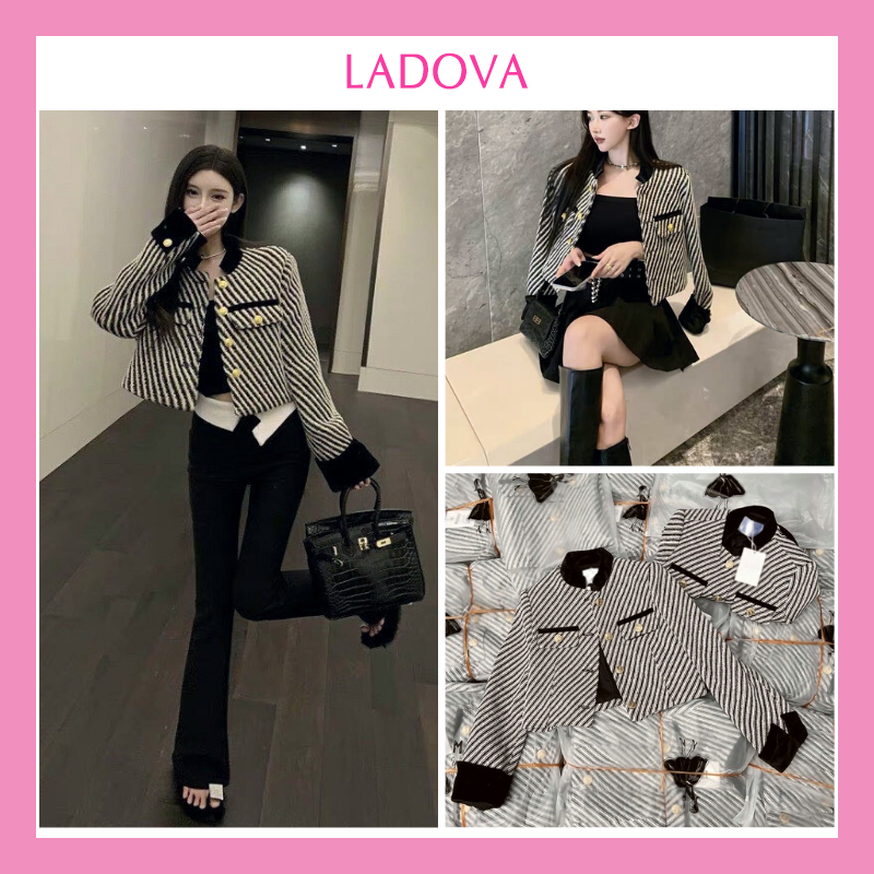 Áo khoác vest blazer nhung croptop dài tay cổ trụ hai lớp dáng ngắn lửng chất tuyết nhung màu đen ASM08
