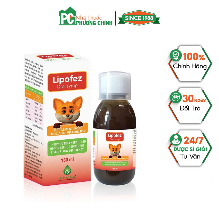 Lipofez Oral Syrup - Bổ Sung Sắt Sinh Học Thế Hệ Mới Cho Bé (Hộp 150ml)