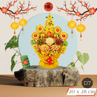 Đồ thờ cúng phong thủy đẹp, Tháp tỏi ông địa đậu ngũ cốc thần tài tấn lộc có đèn led - TỎI CÁT TƯỜNG