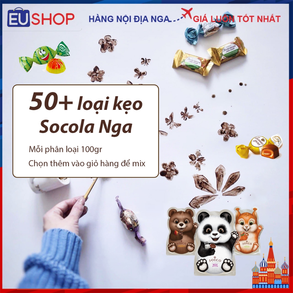 Kẹo socola Nga Mix 50+ vị phân loại 100gr