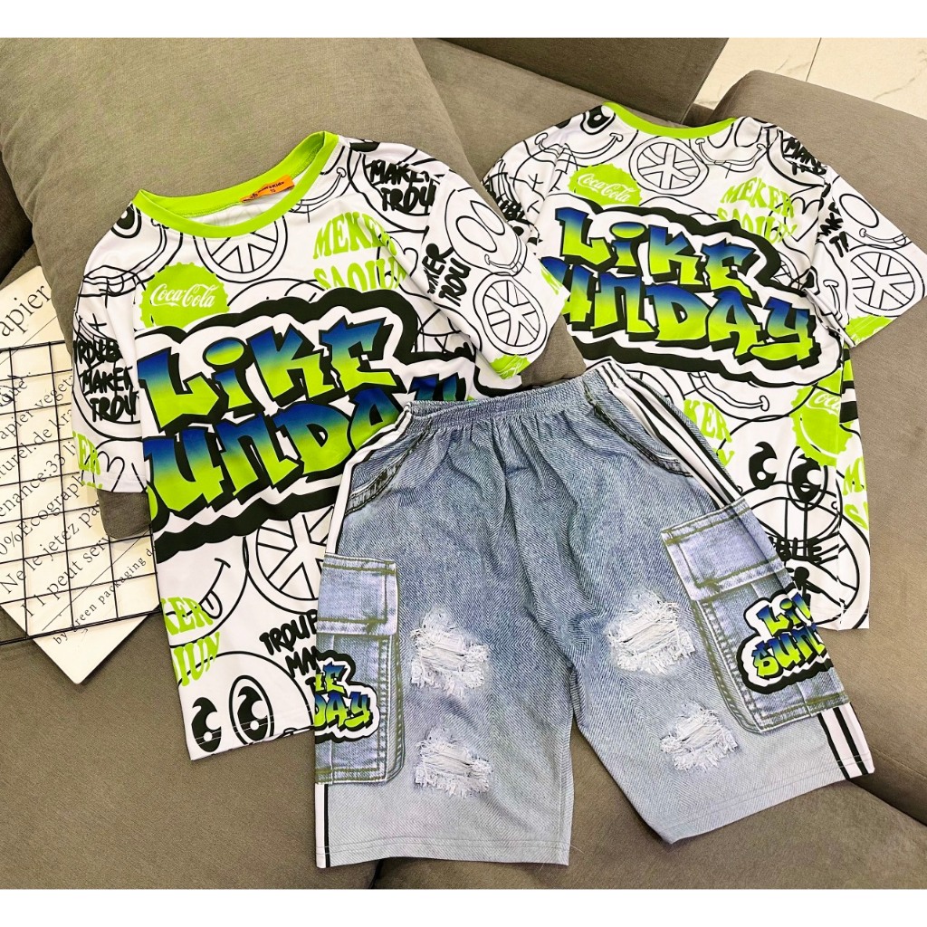 40 đến 60kg Bộ bé trai sport size đại cồ thun 3D cotton mềm mại Jenniekids J402