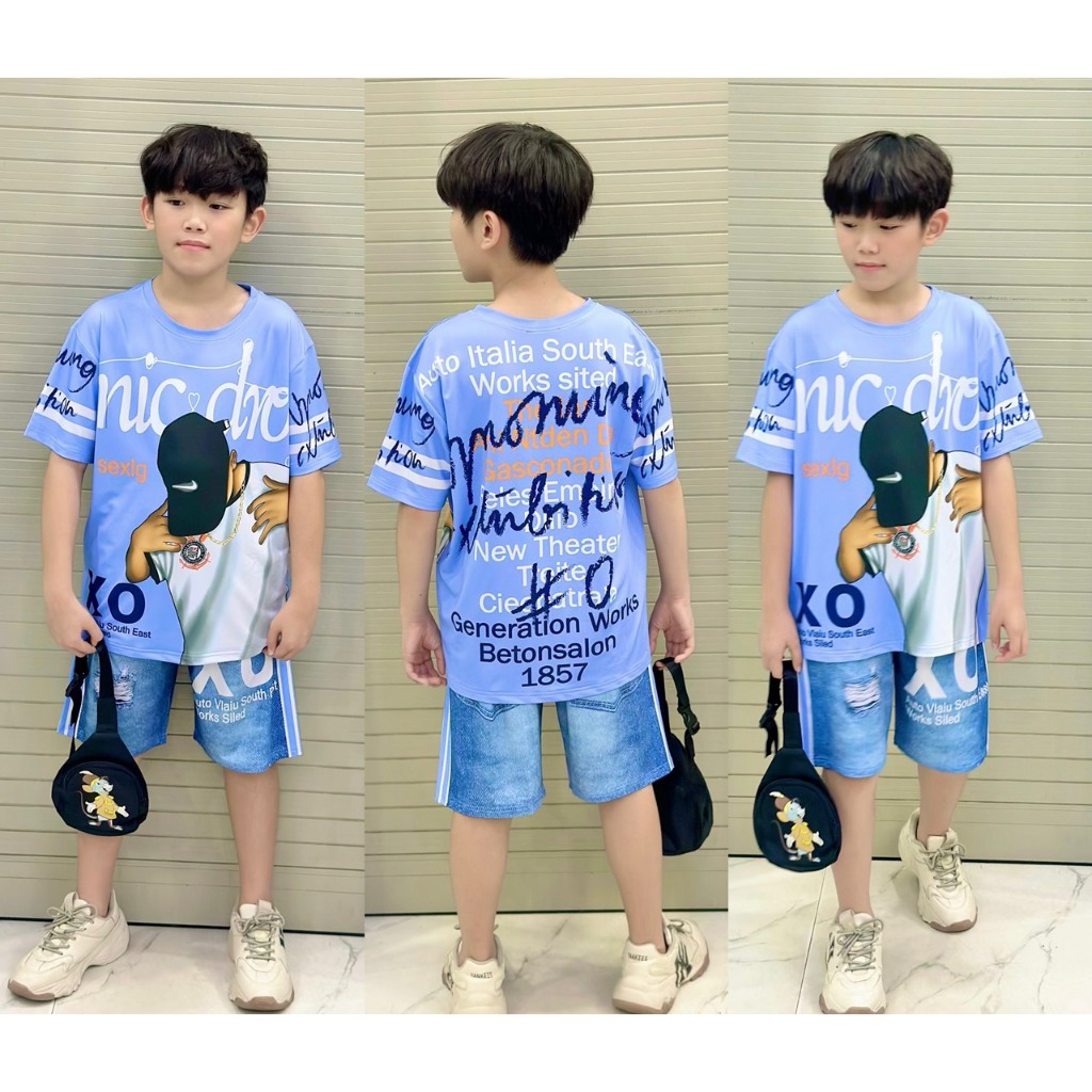 40 đến 60kg Bộ bé trai sport size đại cồ thun 3D cotton mềm mại Jenniekids J402