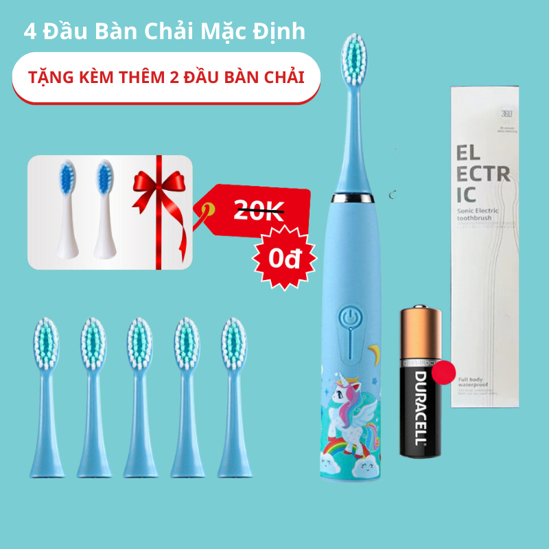 Bàn chải điện cho bé , TẶNG 4 ĐẦU BÀN CHẢI + PIN, bàn chải đánh răng tự động cho bé. giúp bé tu tự đánh răng rễ ràng hơn