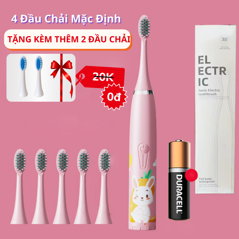 Bàn chải điện cho bé , TẶNG 4 ĐẦU BÀN CHẢI + PIN, bàn chải đánh răng tự động cho bé. giúp bé tu tự đánh răng rễ ràng hơn