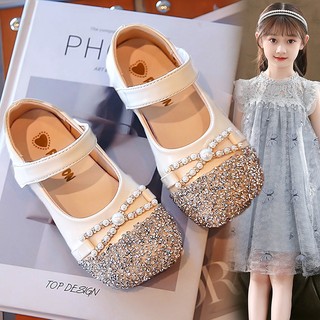 Giày Tiểu Thư, Giày Công Chúa, Giày Bệt Cho Bé Gái 3-10 Tuổi Đính Seqiun Nơ Ngọc,Da Mềm Siêu Xinh Phong Cách Hàn Quốc