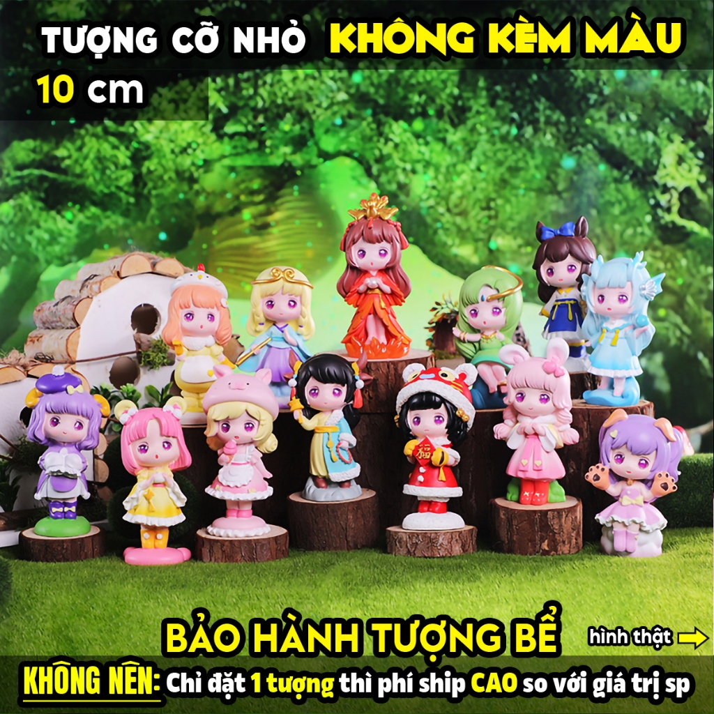 Tượng tô màu chọn mẫu, CÔNG CHÚA HÓA TRANG 12 CON GIÁP, size L, tượng thạch cao (Không kèm màu), tô tượng