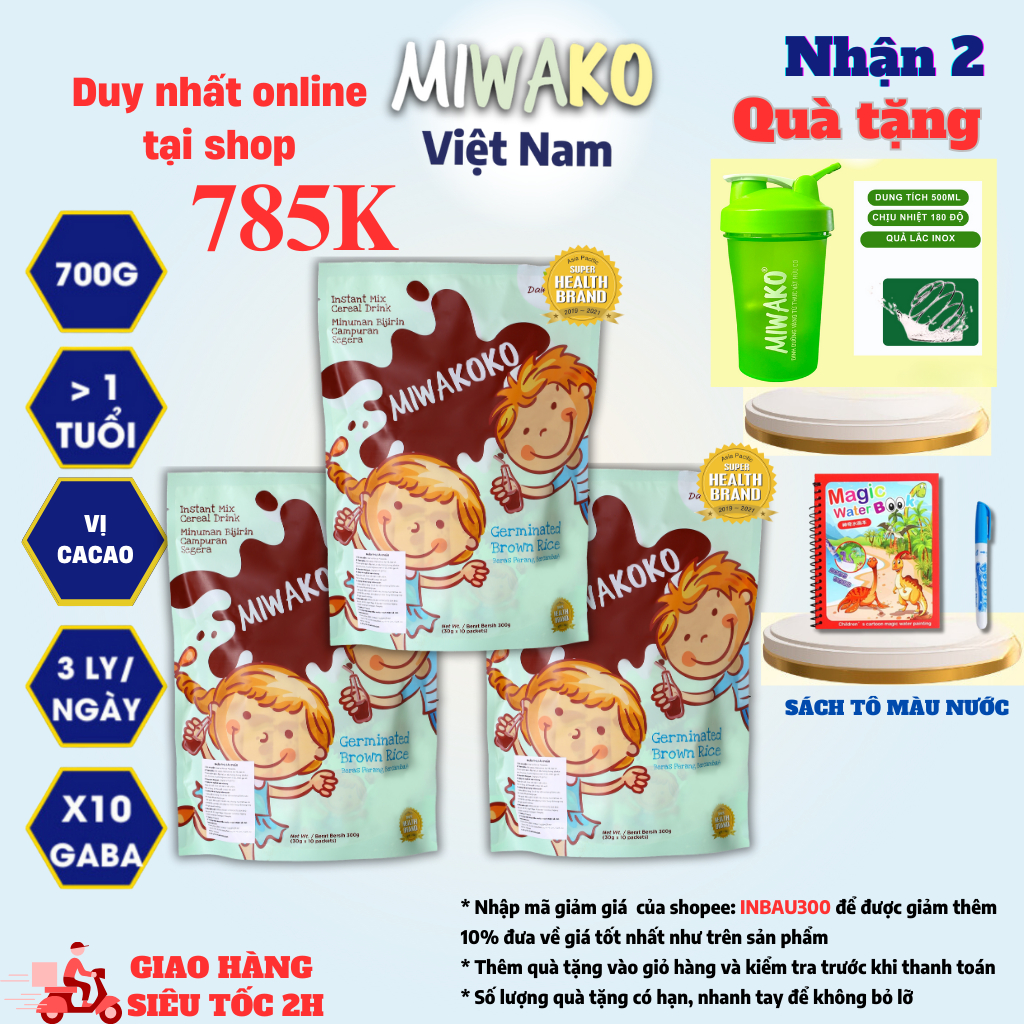 Sữa Hạt MIWAKOKO Vị Cacao Túi 300g x 3 Túi Date 30/03/2025