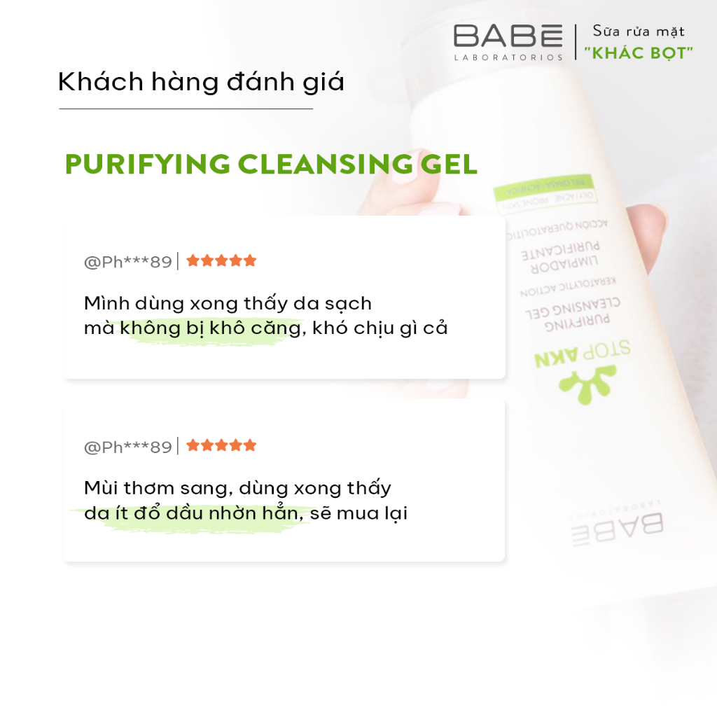 Sữa Rửa Mặt BABÉ Stop Akn Purifying Cleansing gel 100ml-200ml Cho Da Dầu Mụn