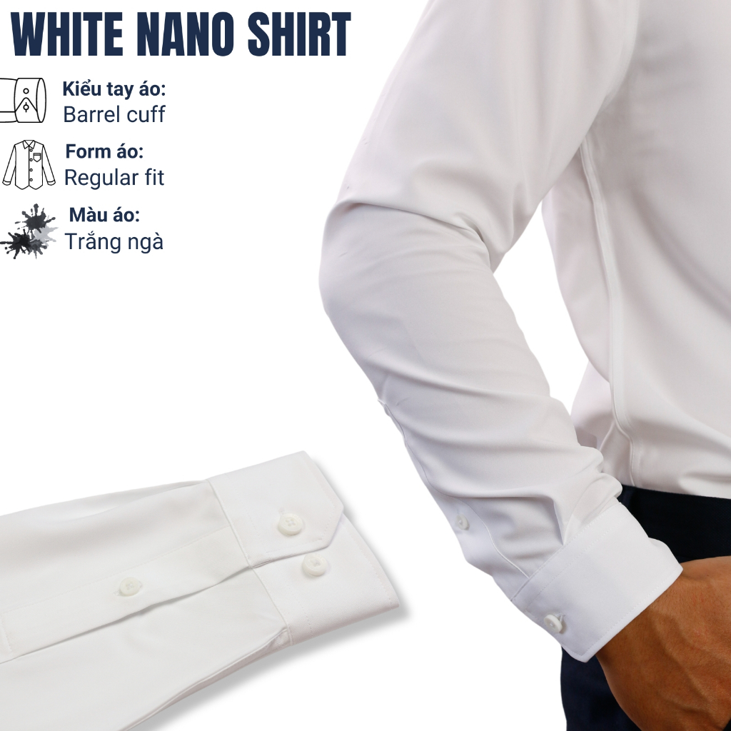 Áo sơ mi trắng nam tay dài có túi THE WIND vải nano chống nhăn mềm mịn thoáng mát AR23150DT