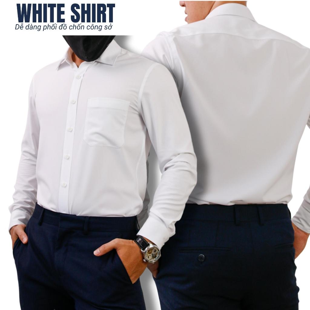 Áo sơ mi trắng nam tay dài có túi THE WIND vải nano chống nhăn mềm mịn thoáng mát AR23150DT