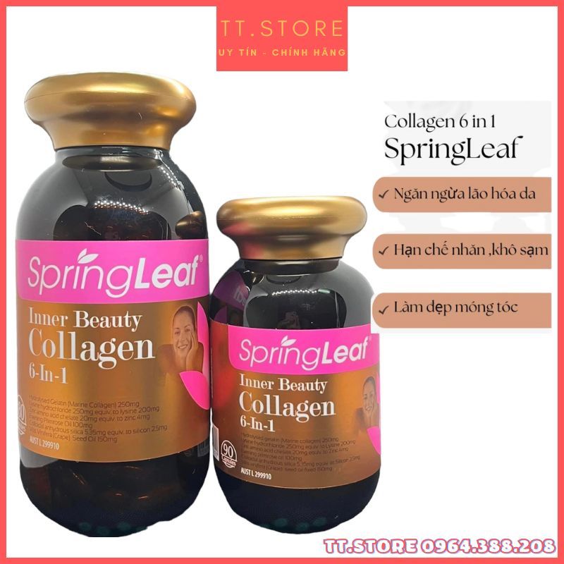 Viên Uống Collagen Spring Leaf Inner Beauty Collagen 6-in-1 Advanced Úc 90V ,Chống Lão Hóa Đẹp Da