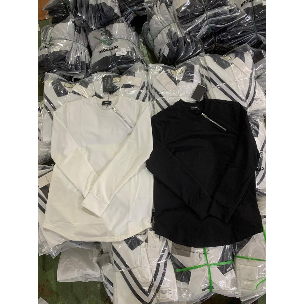 Áo nỉ sweater nam nữ Dsq2 đuôi tôm trơn thêu khoá zip chéo cổ kiểu dáng đơn giản basic