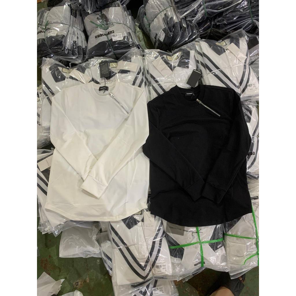 Áo nỉ sweater nam nữ Dsq2 đuôi tôm trơn thêu khoá zip chéo cổ kiểu dáng đơn giản basic