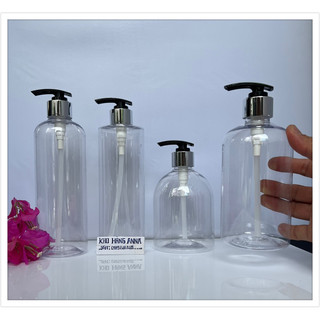 Chai trong suốt 500ml vòi nhấn bạc cao cấp - chai nhựa pet chiết dầu gội mĩ phẩm vòi pumb nhỏ giọt