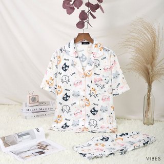 [O] VIBES Đồ bộ Pijama lửng Lụa Gấm cao cấp Meow Capri Py Set