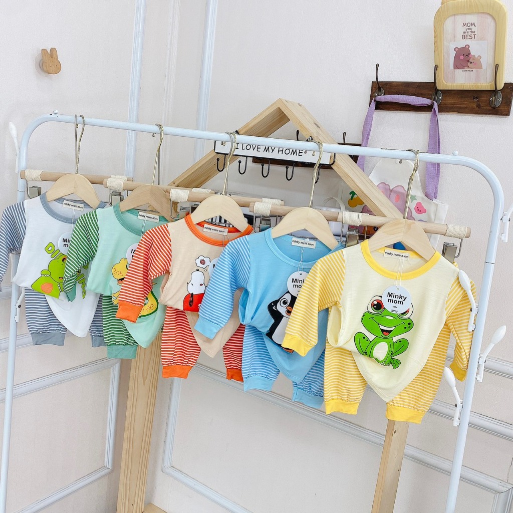 Bộ quần áo dài tay thu đông, mặc điều hòa, chất thun lạnh mềm mịn cho bé trai và bé gái BD82