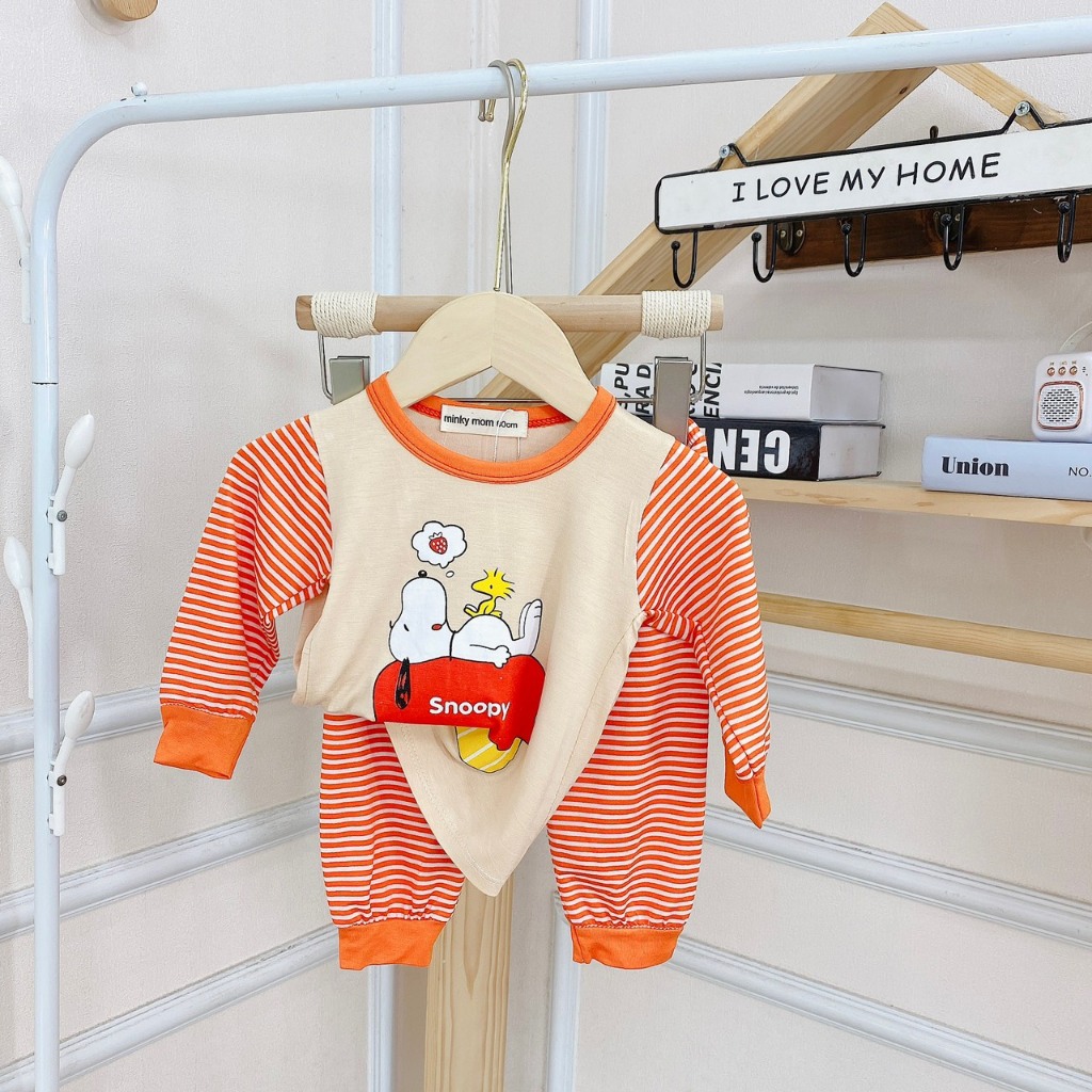 Bộ quần áo dài tay thu đông, mặc điều hòa, chất thun lạnh mềm mịn cho bé trai và bé gái BD82