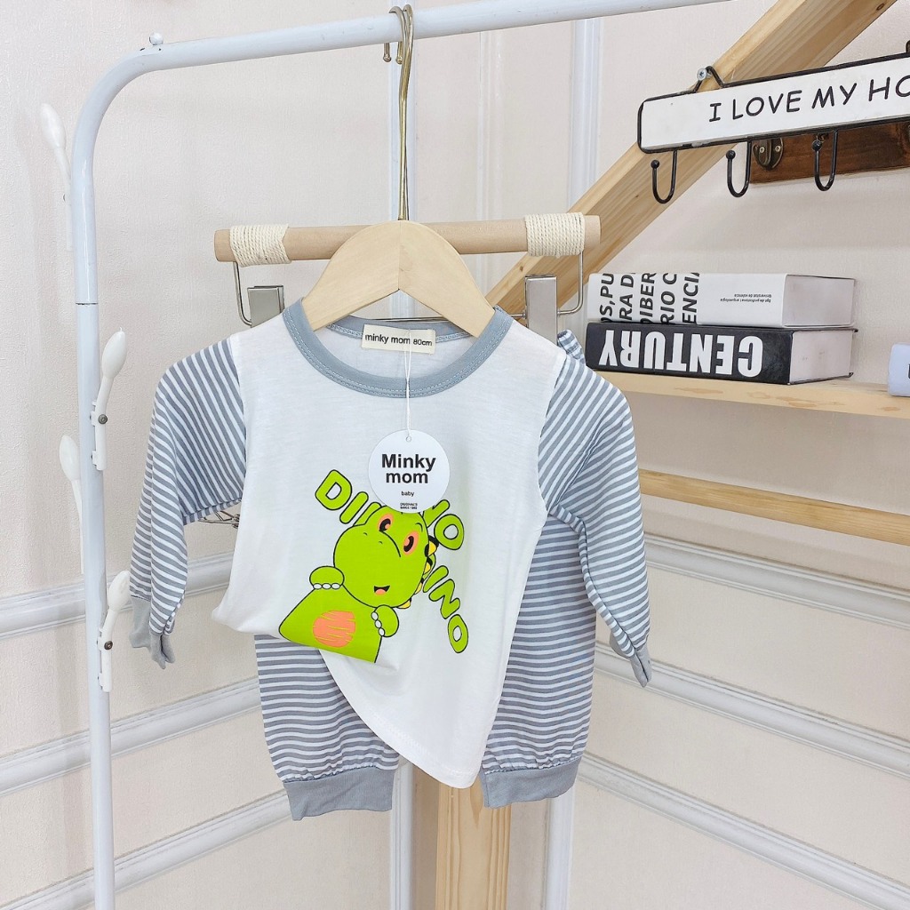 Bộ quần áo dài tay thu đông, mặc điều hòa, chất thun lạnh mềm mịn cho bé trai và bé gái BD82