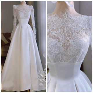 HOẢ TỐC - Đầm maxi mặc cưới TRIPBLE T DRESS xoè cổ cao phối ren hoa nổi - MS36Y