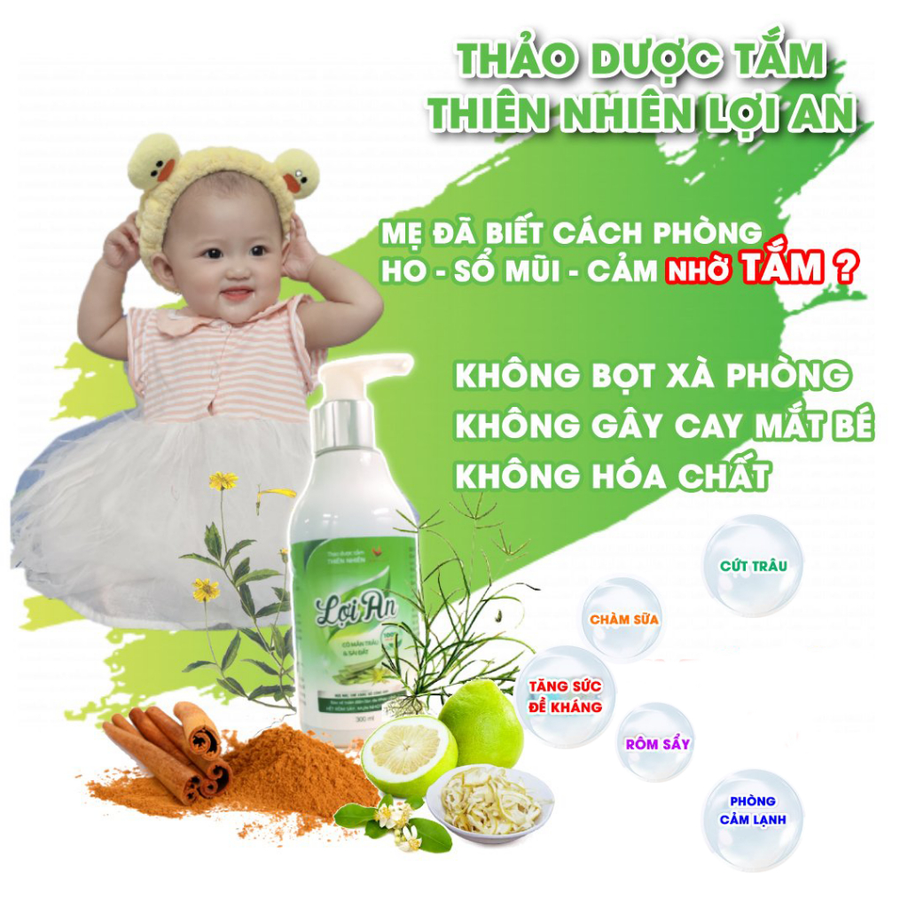 Combo Sữa Tắm Gội Thảo Dược 300ml Và Kem Bôi Da Lợi An 15g Giúp Sạch Da Và Giảm Hăm Chàm Cho Bé Yêu