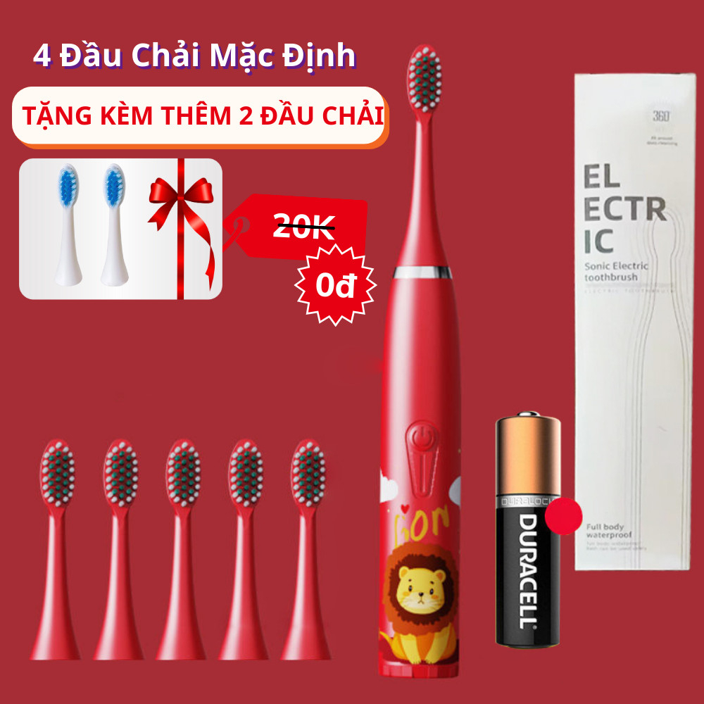 Bàn chải đánh răng điện cho bé tặng kèm pin và 4 đầu bàn chải thay thế khi mòn
