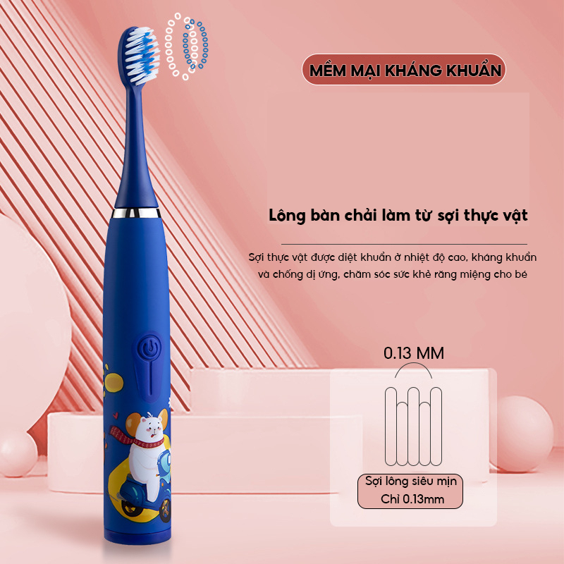 Bàn chải đánh răng điện cho bé tặng kèm pin và 4 đầu bàn chải thay thế khi mòn