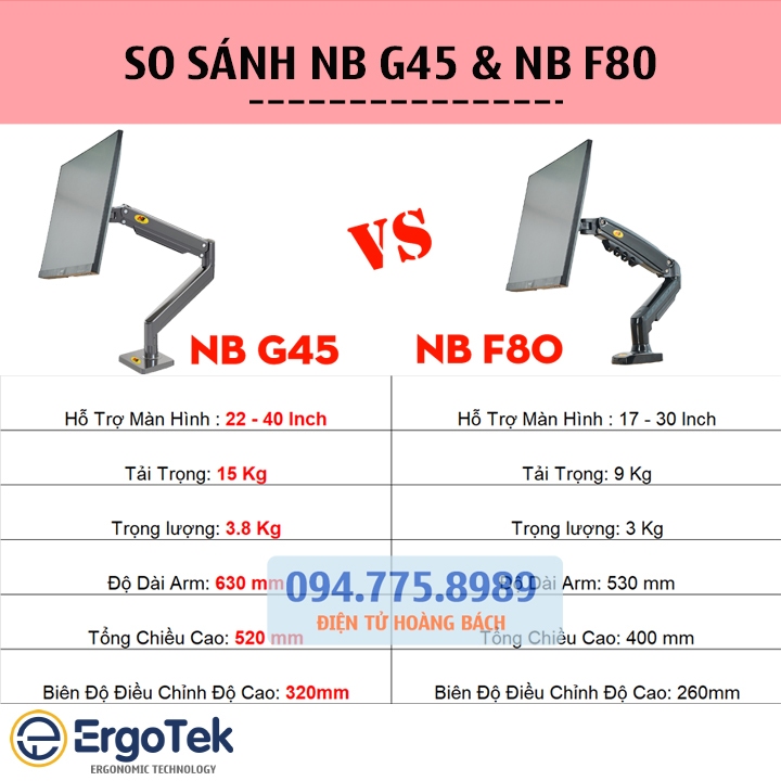 Giá Treo Màn Hình NB G45 22 - 40 Inch / Tay Arm Đỡ Màn Hình Máy Tính North Bayou