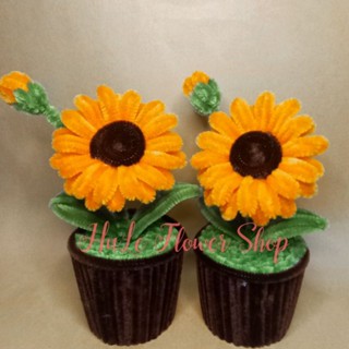 [THÀNH PHẨM] Chậu hoa hướng dương kẽm nhung để bàn để ô tô trang trí decor siêu xinh hule