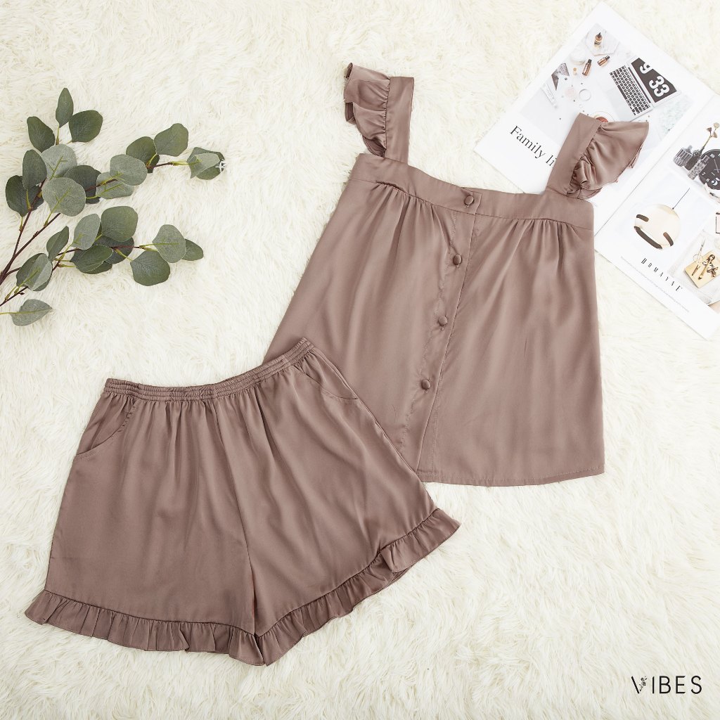 [OOS] VIBES Đồ bộ 2 dây cánh tiên Lụa trơn cao cấp Selina Straps Set