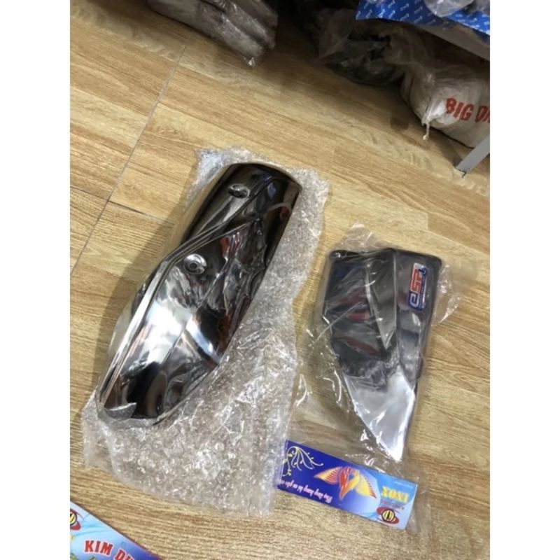 bộ 2 món: bầu gió + ốp pô xe LEAD đời 2019->2022 inox cao cấp
