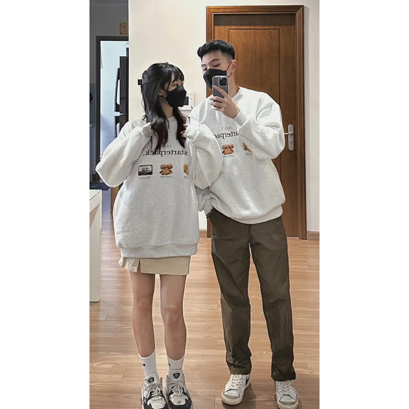 ÁO SWEATER NỈ BÔNG NỮ ÁO DÀI TAY MÀU XÁM TIÊU “STARTERPACK” FORM RỘNG BO CHUN TRẺ TRUNG BASIC